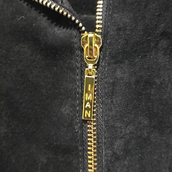 IMAN Suede Leather Moto Jacket 2X Cinch Gold Glam Y2K Bomber Grunge Baddie Biker - Picture 8 of 13